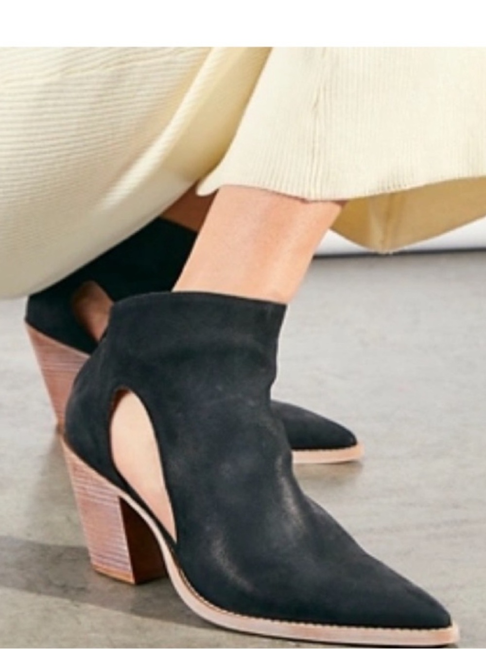 New Free People Wilder Bootie Black Suede Cutout Stacked Heel Ankle Boots